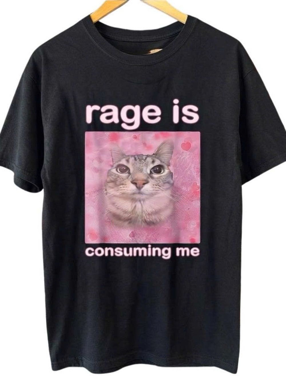 Black Cat Graphic Tee - Pink 'rage is consuming me' Design